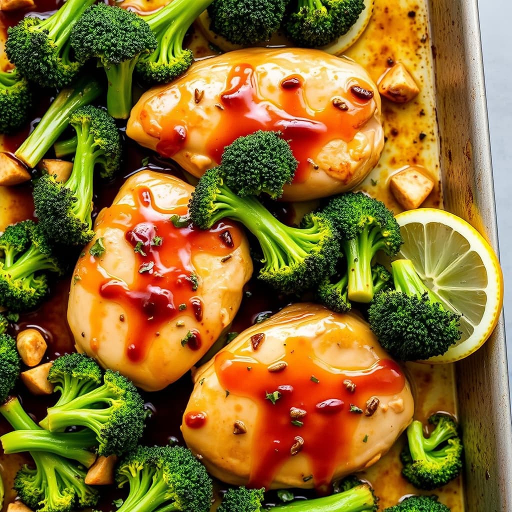 Glassert kylling og brokkolibake på stekeplate