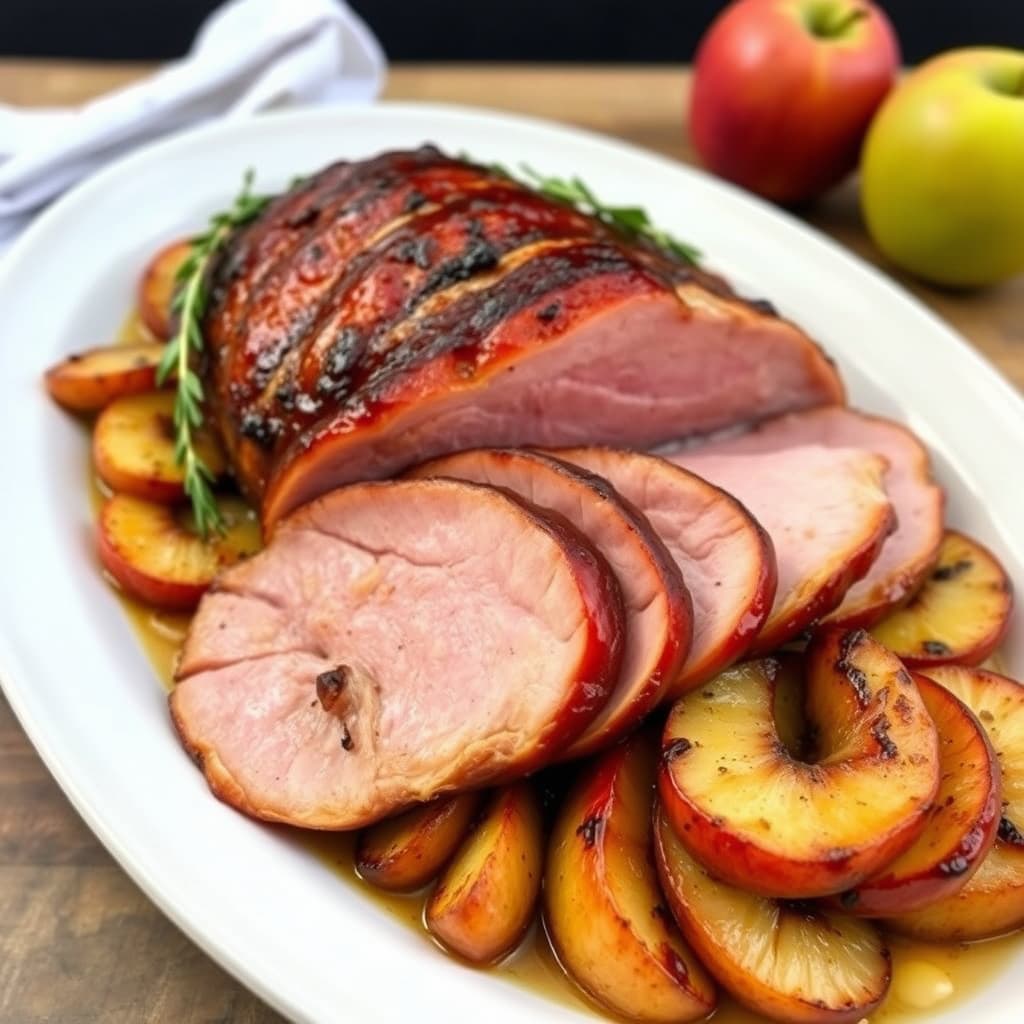 Glassert skinke med ovnsbakte epler