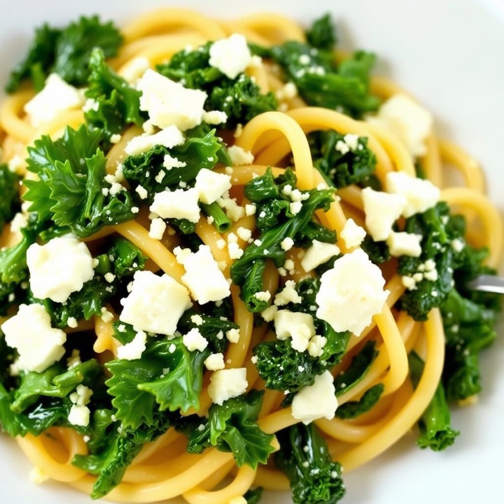 Glutenfri pasta og ost med grønnkål