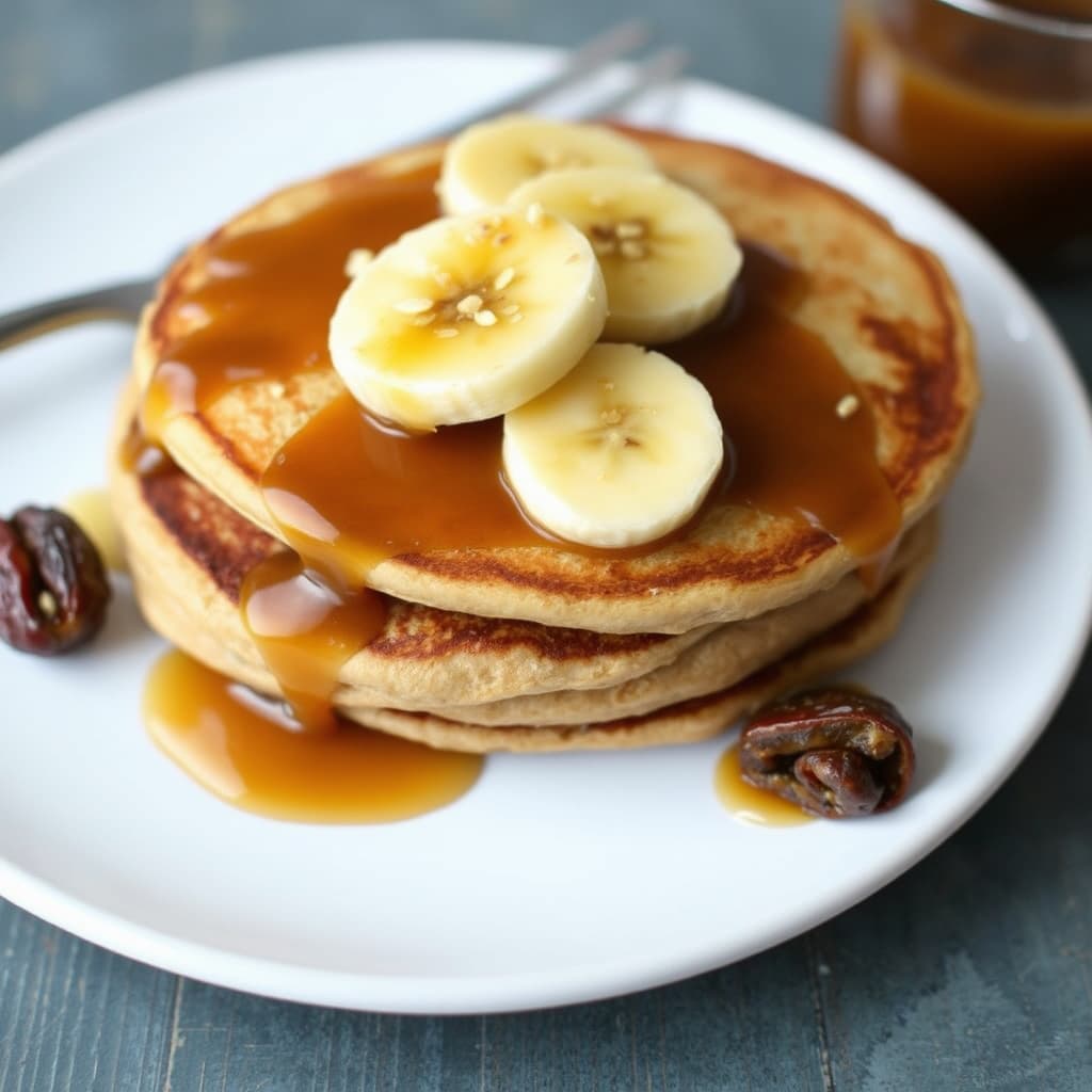 Glutenfrie banan- og mandelpannekaker med dadelkaramell