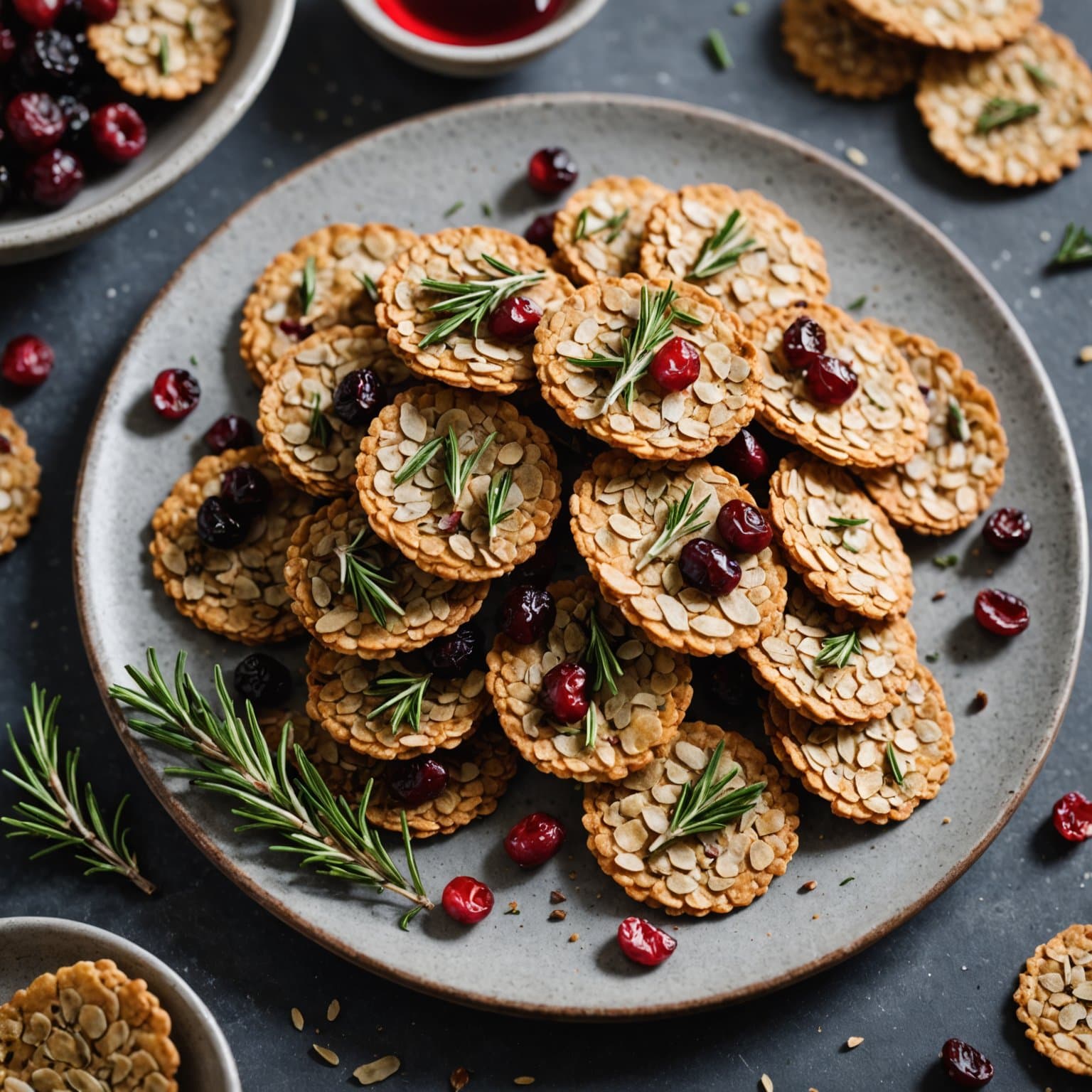 Glutenfrie tørkede rosmarin- og tranebærchips