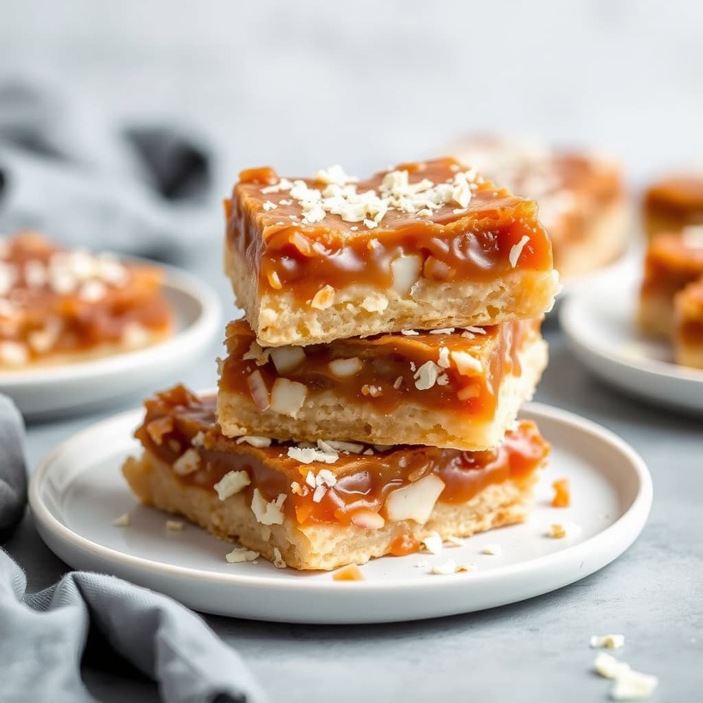 Gooey karamell- og kokosbarer