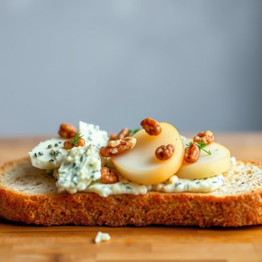 Gorgonzola, pærer og valnøtter på baguette