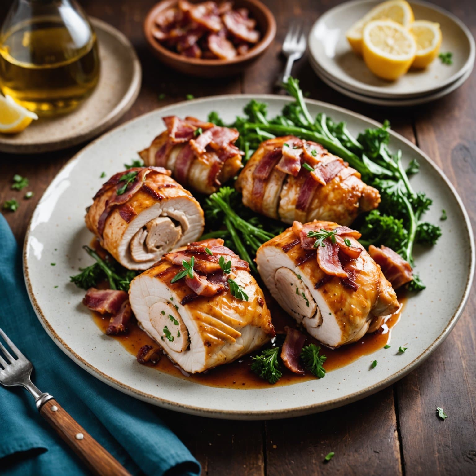 Gorgonzolafyllte kyllingbryst innpakket i bacon