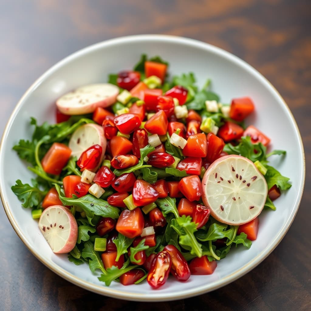 Granateple- og bitter grønn salat