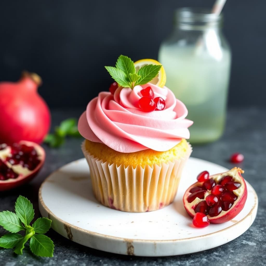 Granateple- og sitronlemonadecupcake