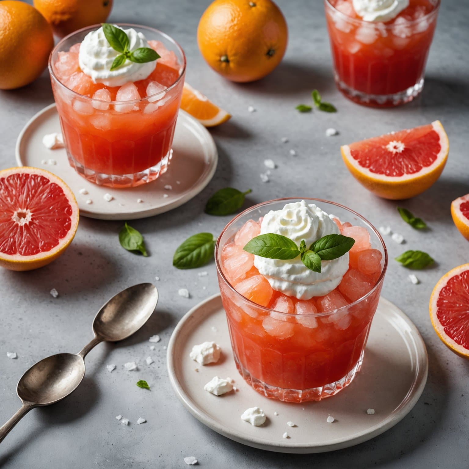 Grapefrukt- og Campari-Granita med vaniljekrem