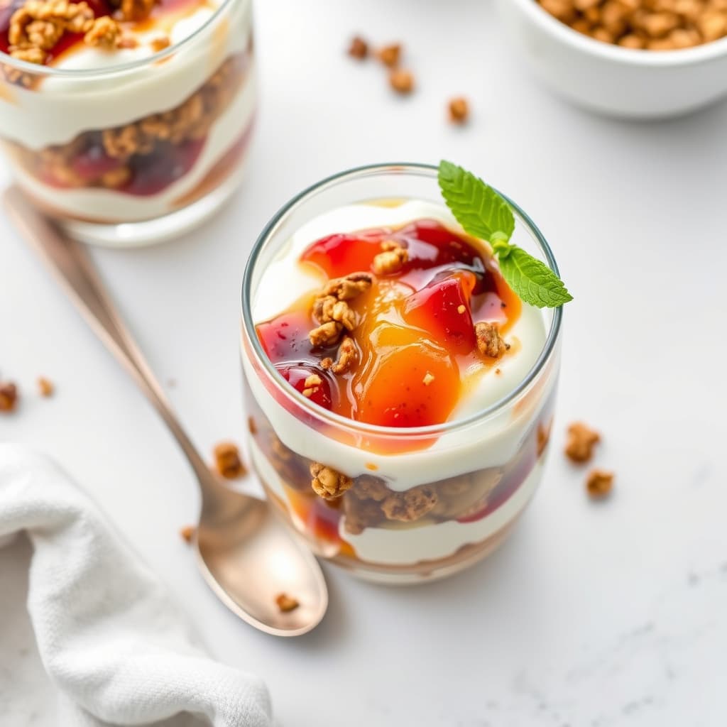 Gresskar-Granola og Appelsin-Transbærsyltetøy med Maple-Yoghurtdesserter