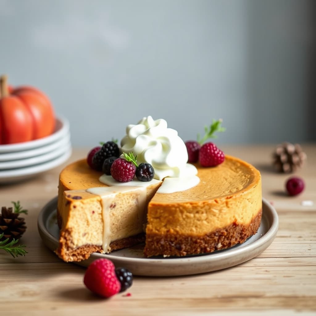 Gresskarostekake med rom-raisin eggnog og huckleberries