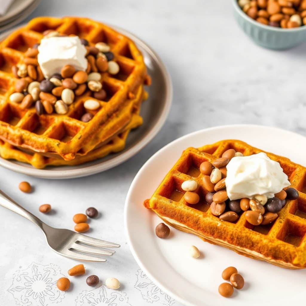 Gresskarvafler med nøtte- og tørkebløttopping