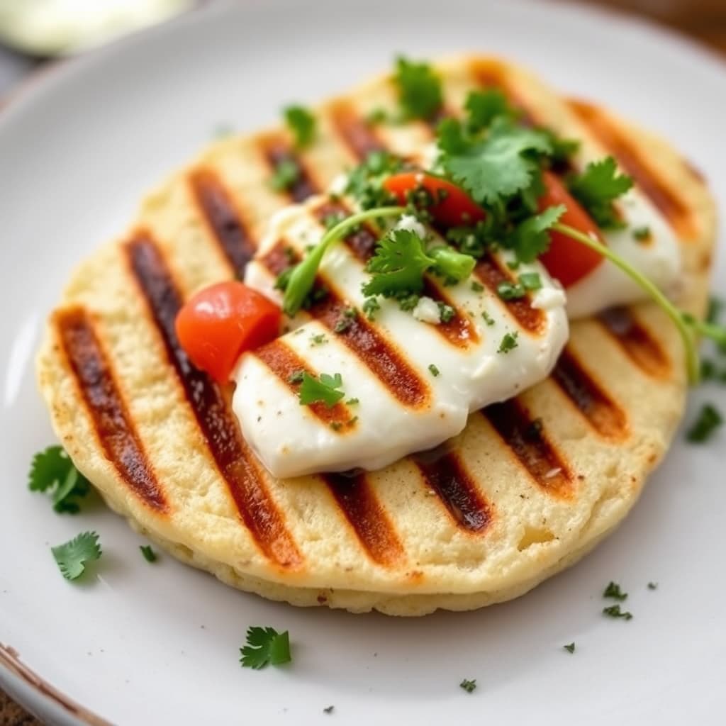 Grillede arepas med gårdskrem (eller Queso Blanco)