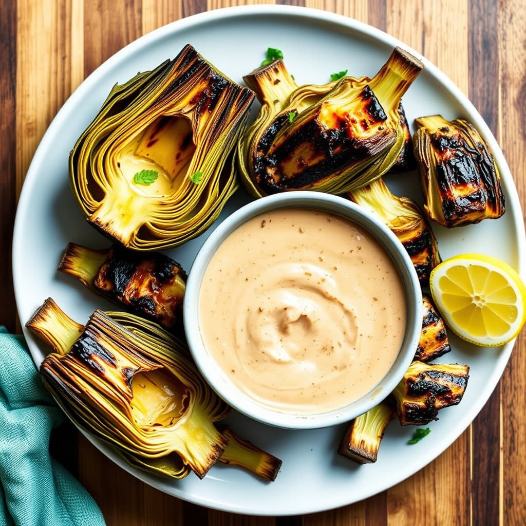 Grillede artisjokker med honning- og chilidippsaus