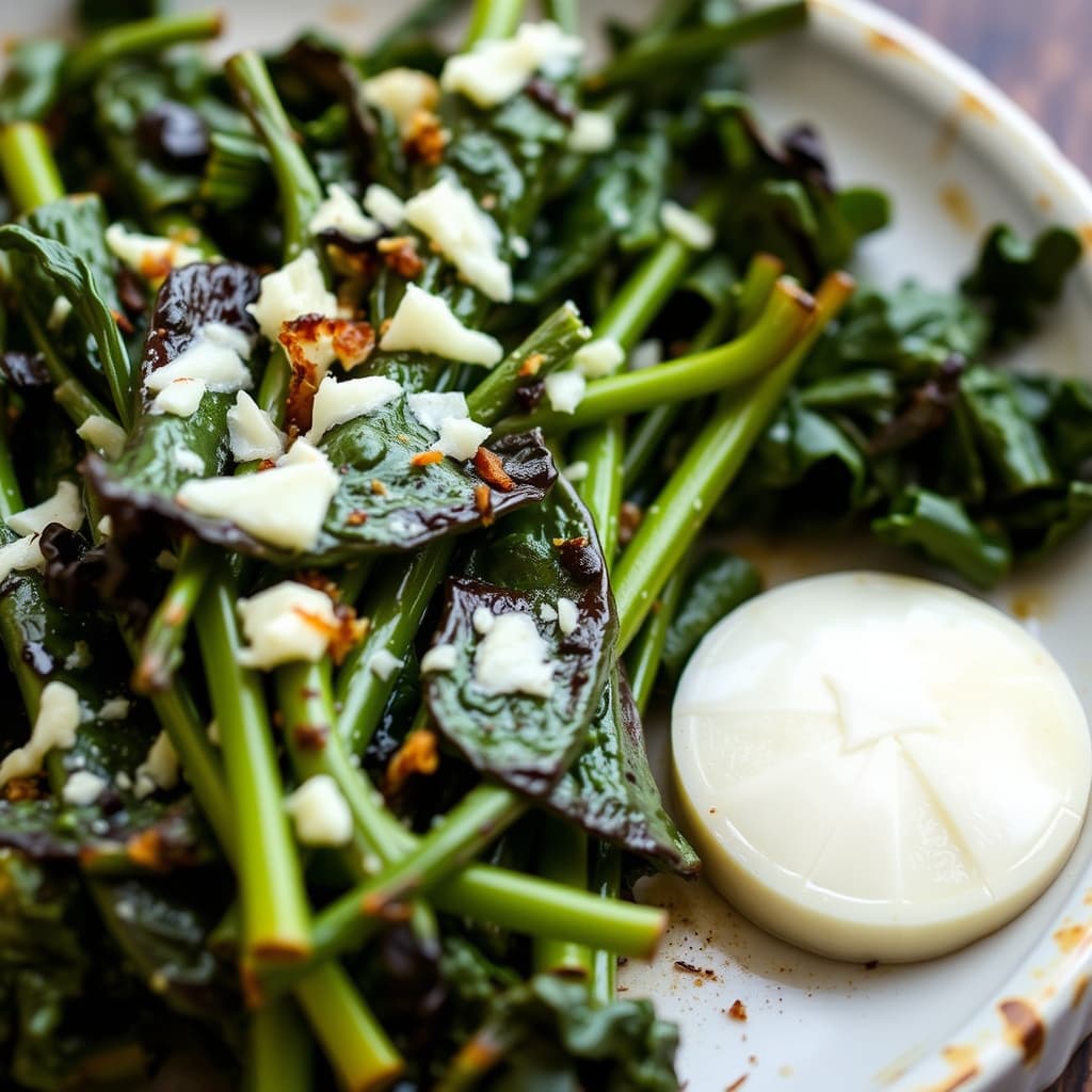 Grillede bitre grønnsaker med skivet parmesan