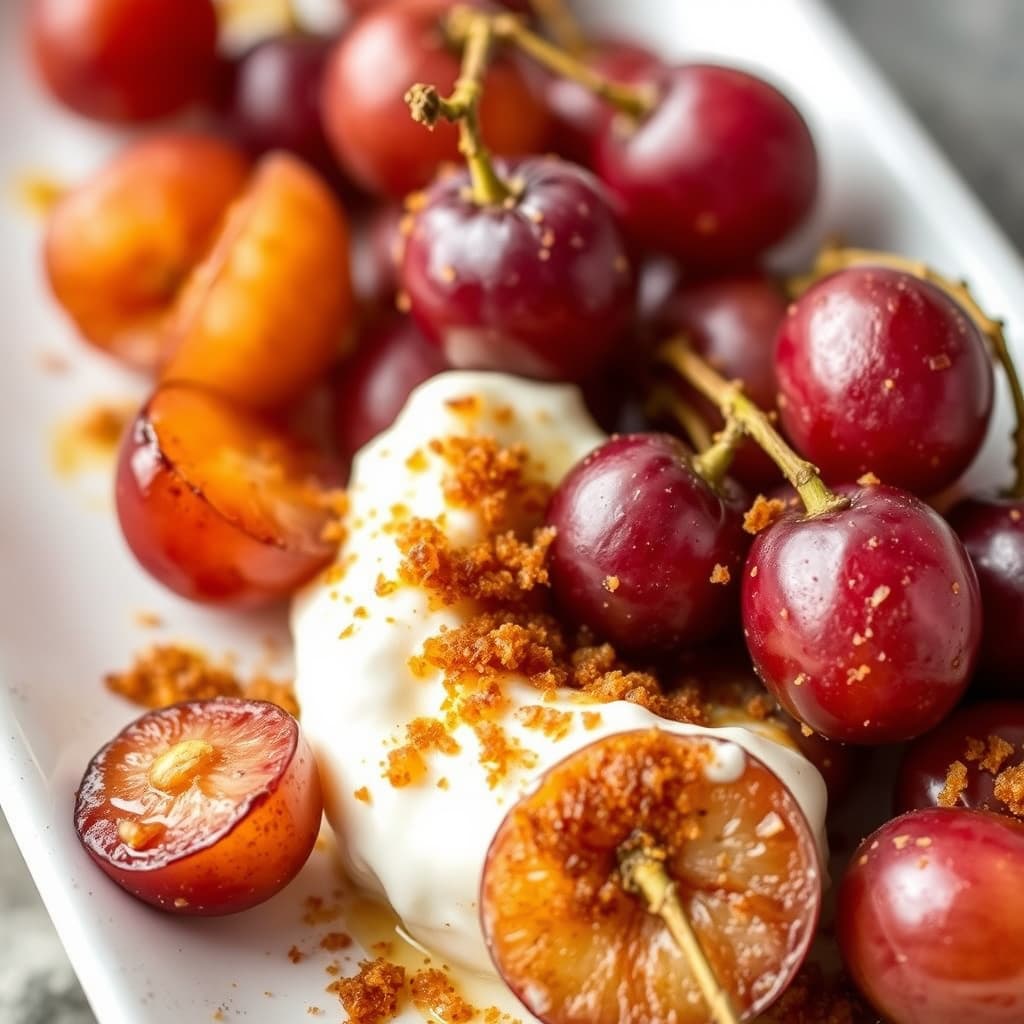 Grillede druer med yoghurt og brunt sukker