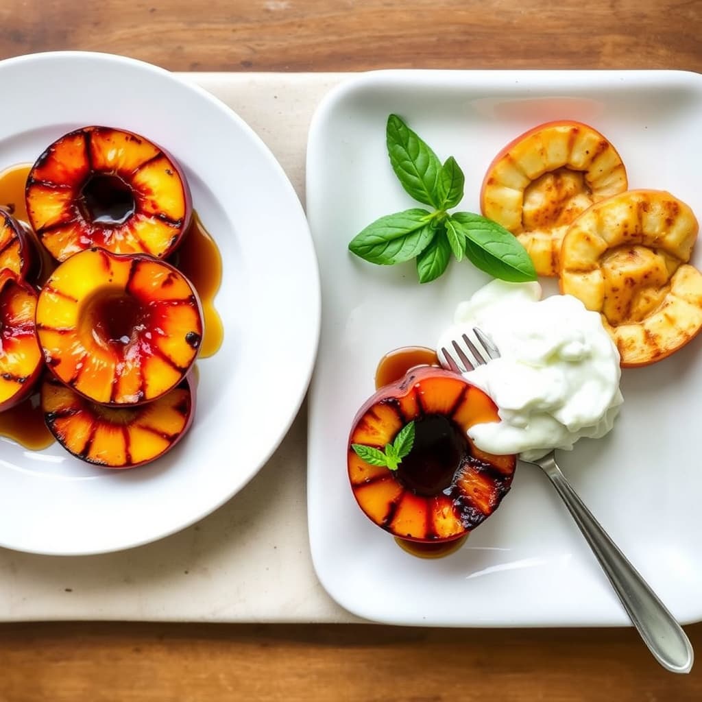 Grillede fersken med vinssirup på to måter