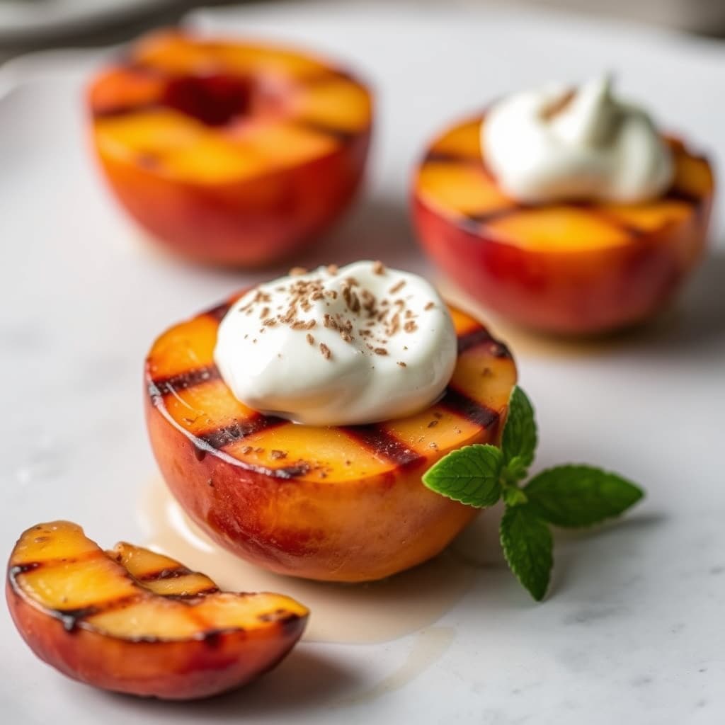 Grillede ferskener med kremdessert