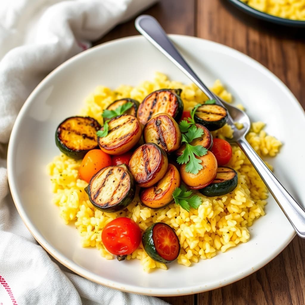Grillede grønnsaker med safranrisotto
