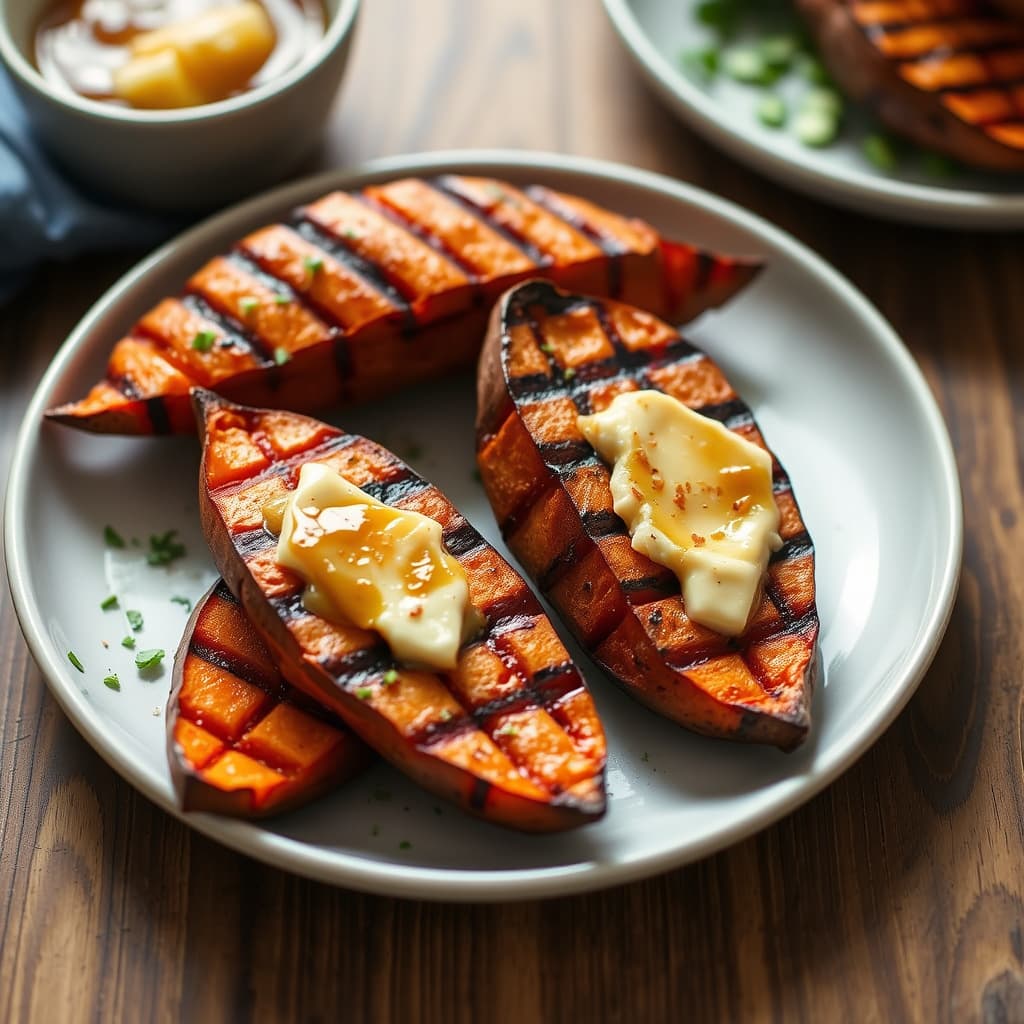 Grillede Hasselback-søtepoteter med molasses- og muskatnøttsmør