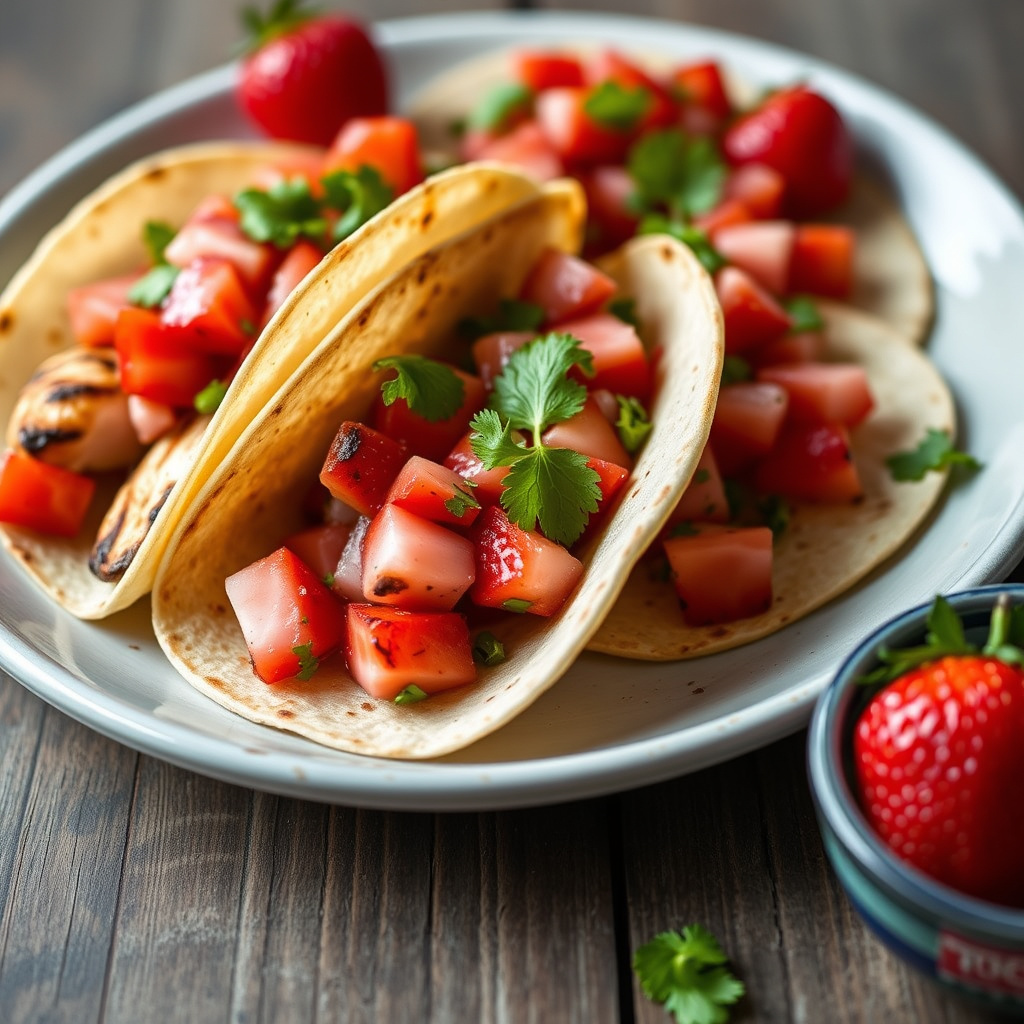 Grillede kyllingtacos med jordbærsalsa