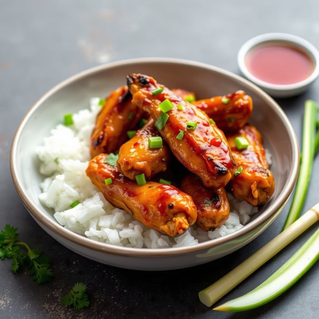 Grillede kyllingvinger i gai yang-saus