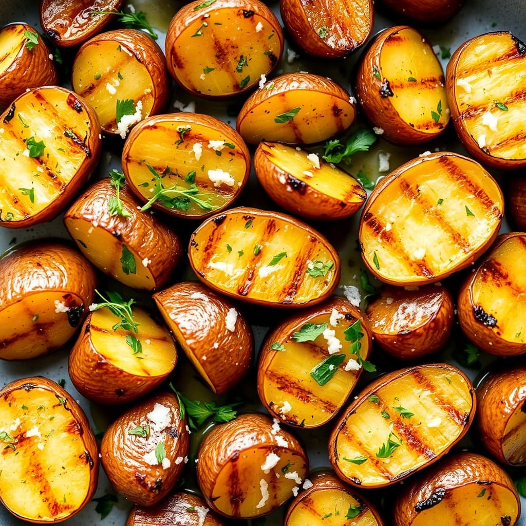 Grillede nye poteter med parmesan og urter