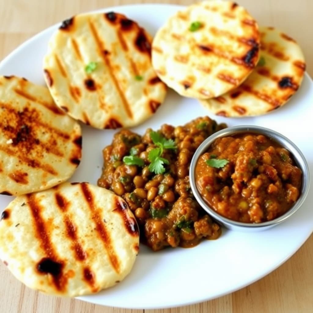 Grillede pappadums med krydret linse-dip