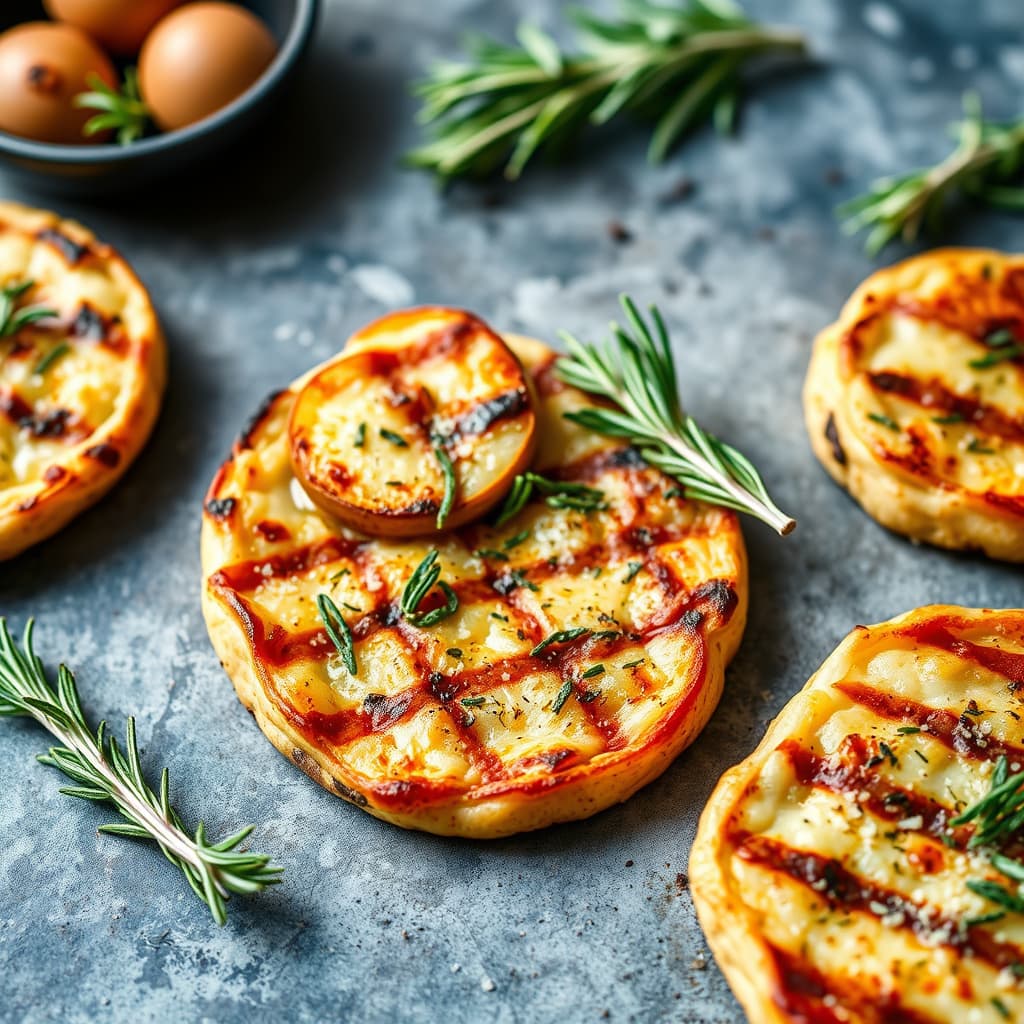 Grillede pizzaer med poteter og rosmarin