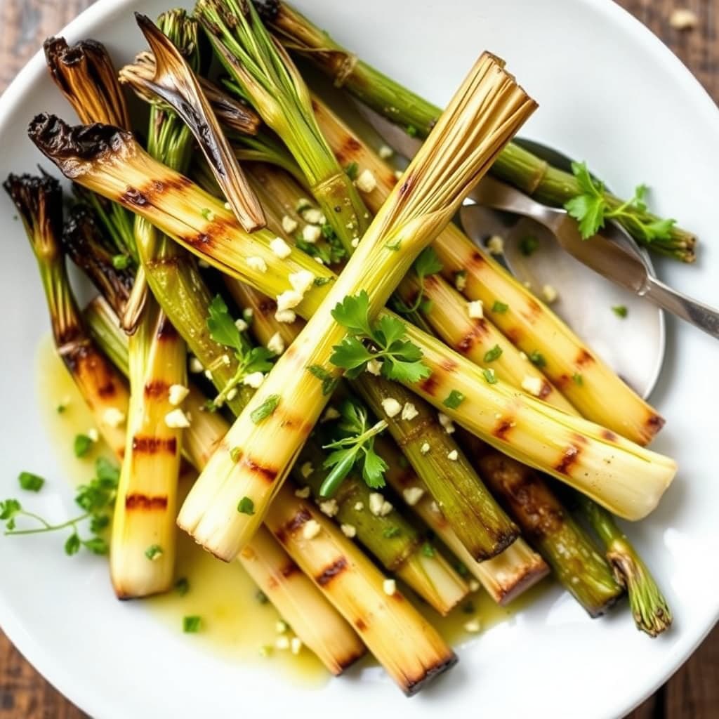 Grillede purre med estragonvinaigrette