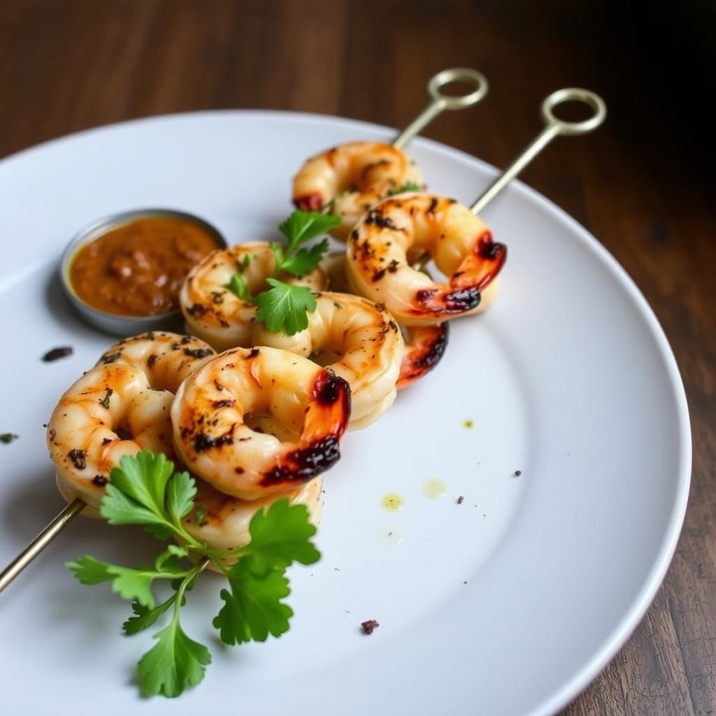 Grillede reker på spyd med krydret smør av tørkede nordindiske krydder