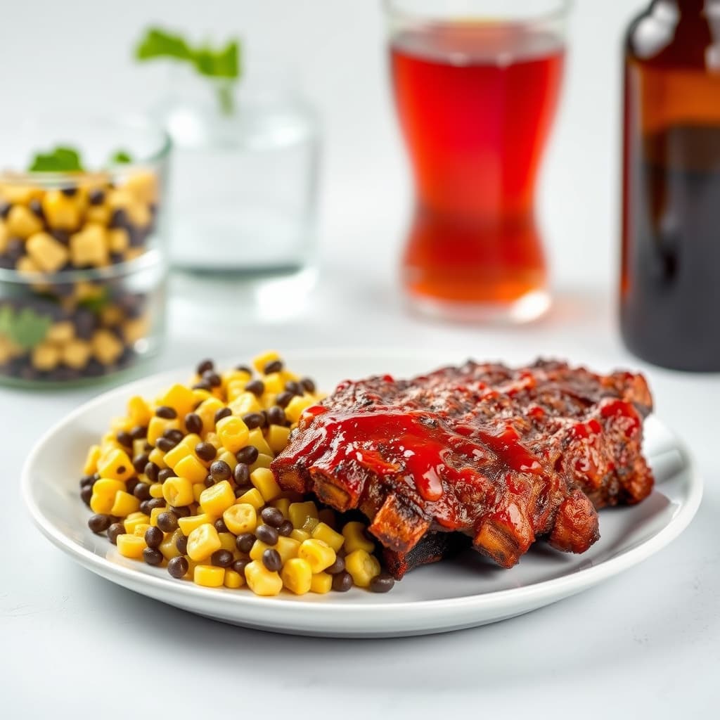 Grillede ribbe med mais- og svartøyebønnesalat