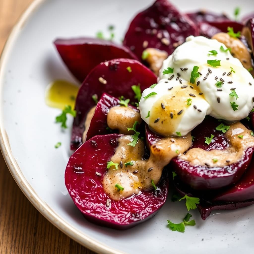 Grillede rødbeter med burrata og valmuefrøvinaigrette