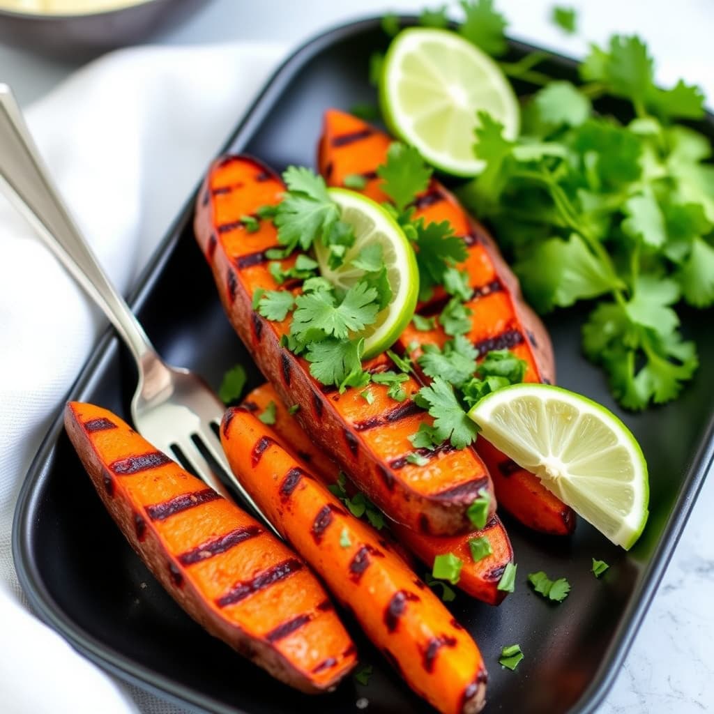 Grillede søtpoteter med lime og koriander