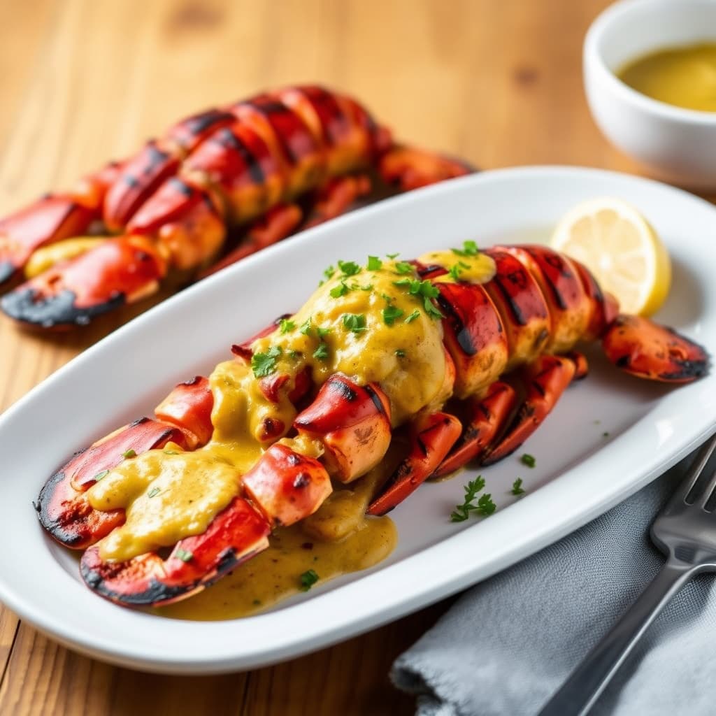 Grillede spiny-hummer med bahamansk currysaus