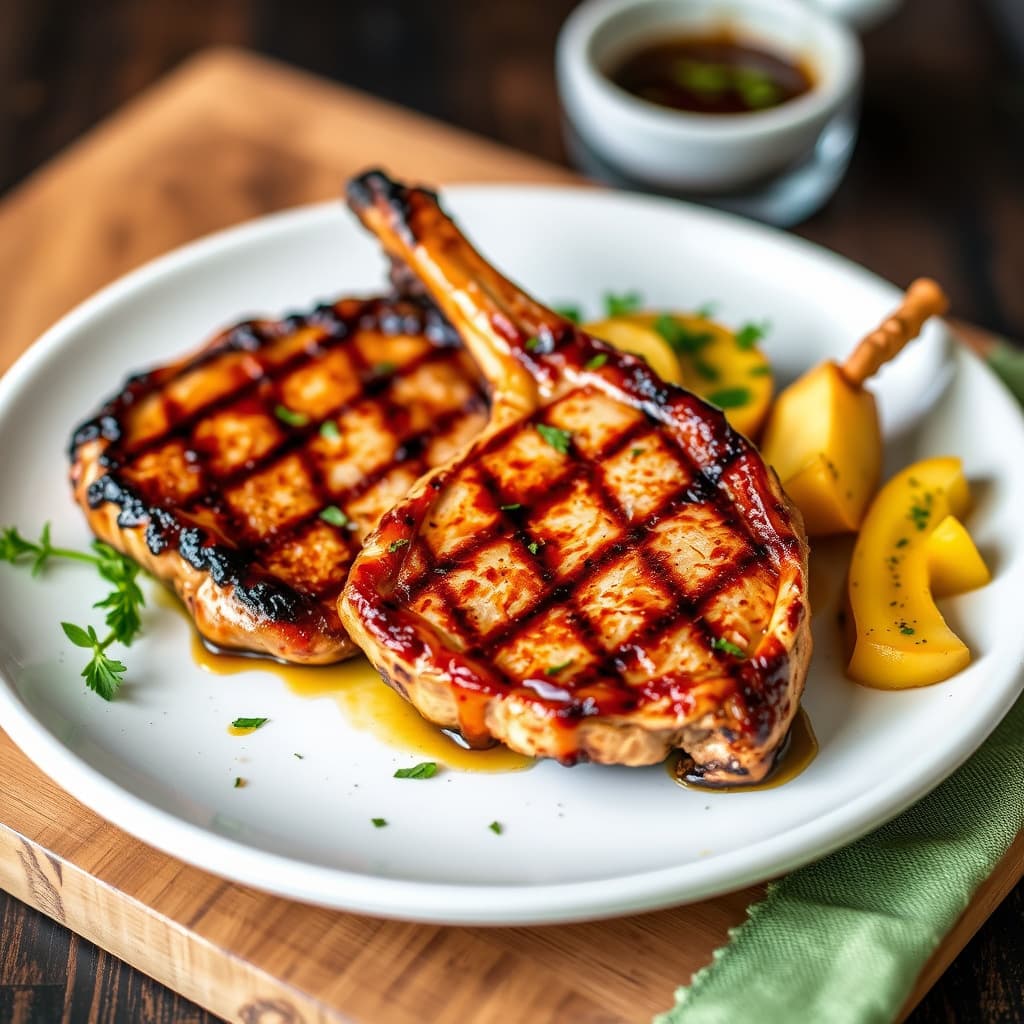 Grillede svinekoteletter med bein, marinert i hawaiiansk marinade