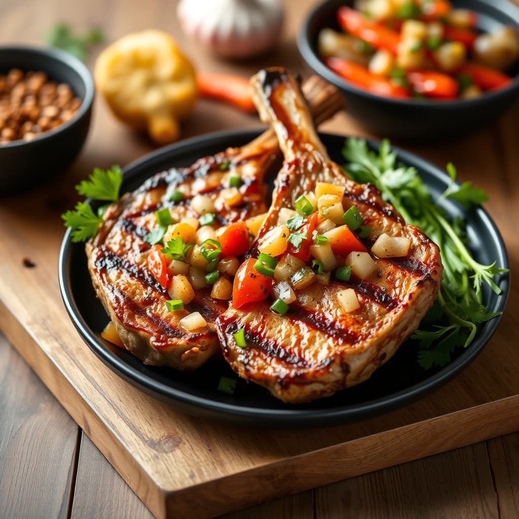 Grillede svinekoteletter med løk- og paprika-relish