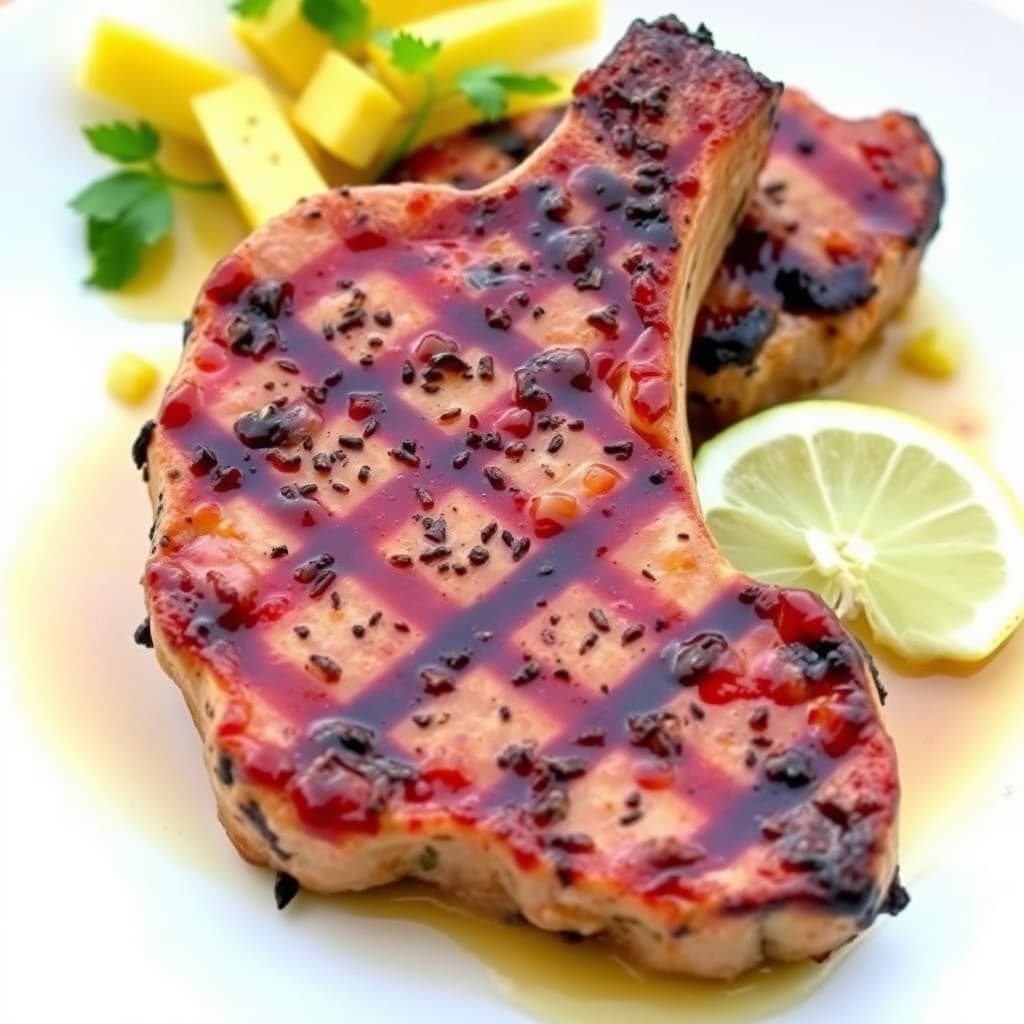 Grillede svinekoteletter med mango- og sortpepperglasur