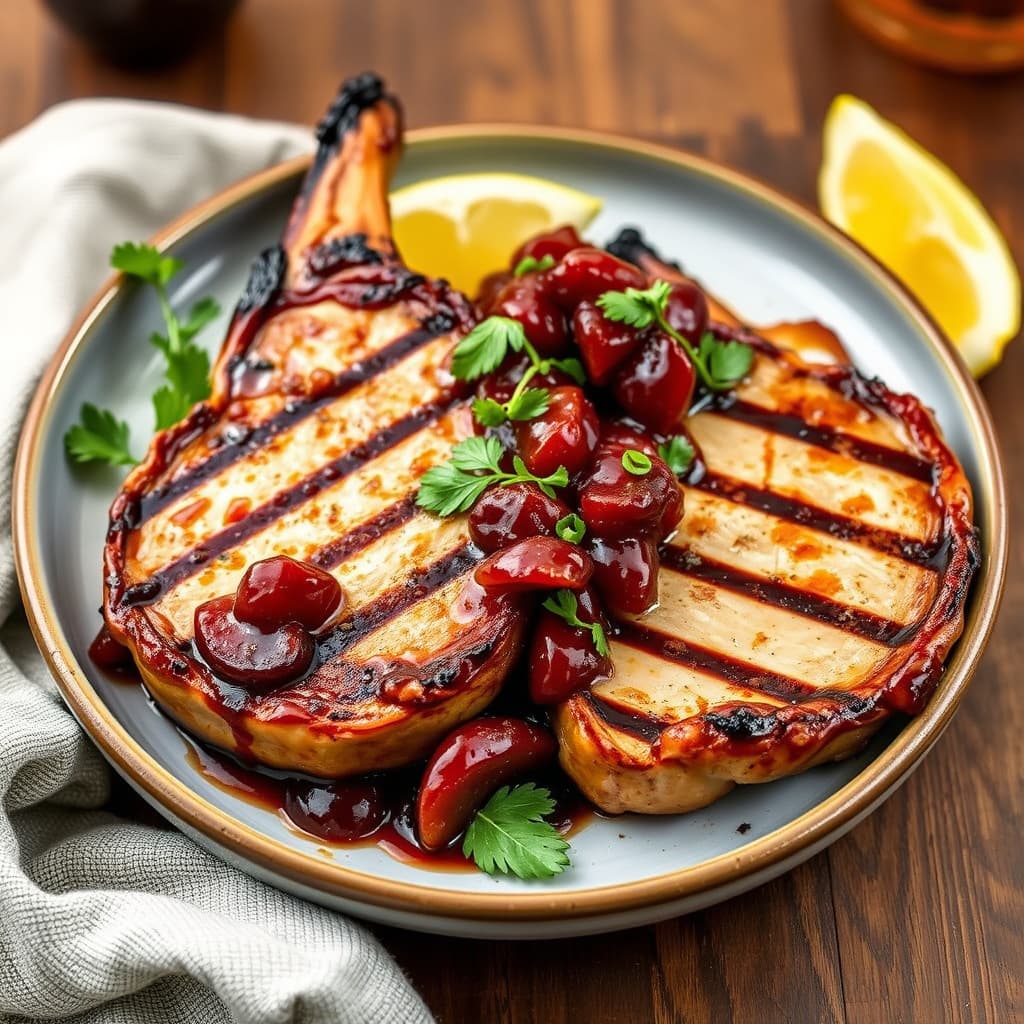 Grillede svinekoteletter med plomme- og ingefærrøre