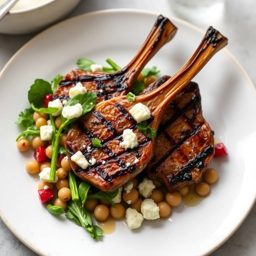 Grillede T-bone lammekoteletter med favasalat og fetaost