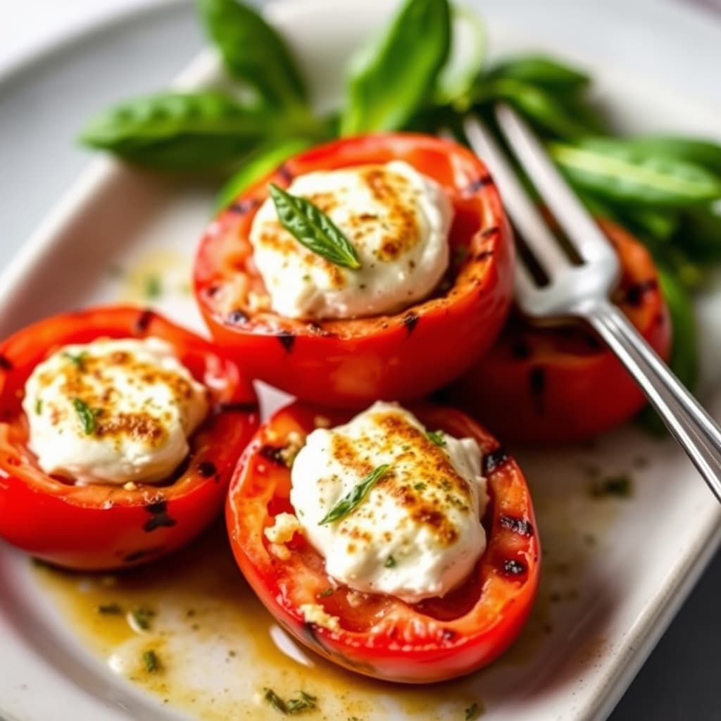 Grillede tomater fylt med geitost og salvie