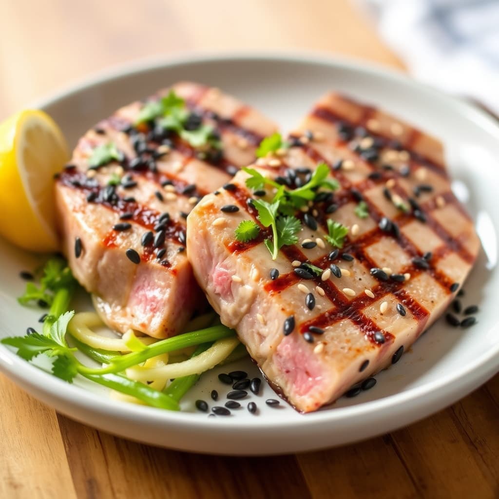 Grillede tunfisksteiker med svarte sesamfrø