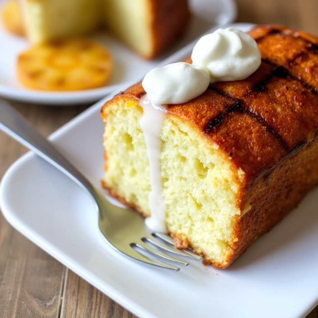 Grillet ananas-kake med vaniljeis