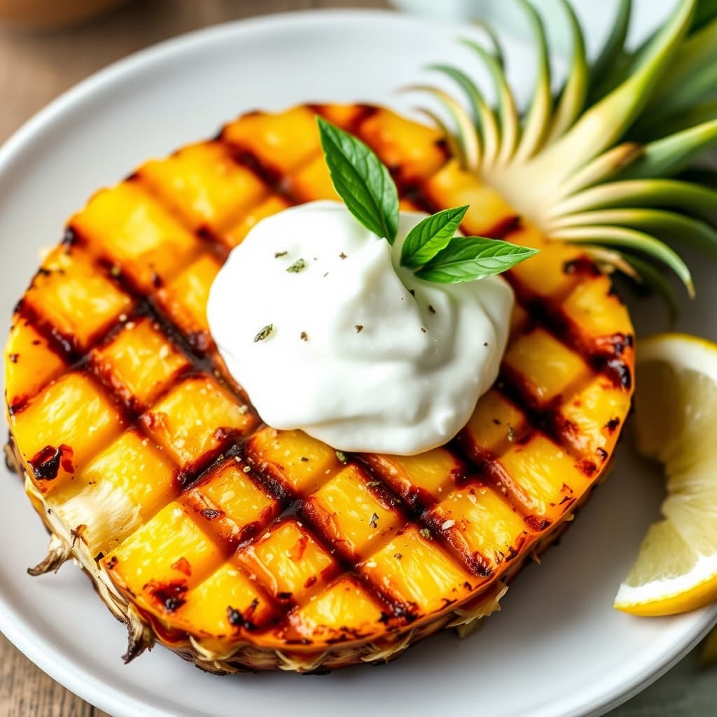 Grillet ananas med iskald kokosnøttkrem