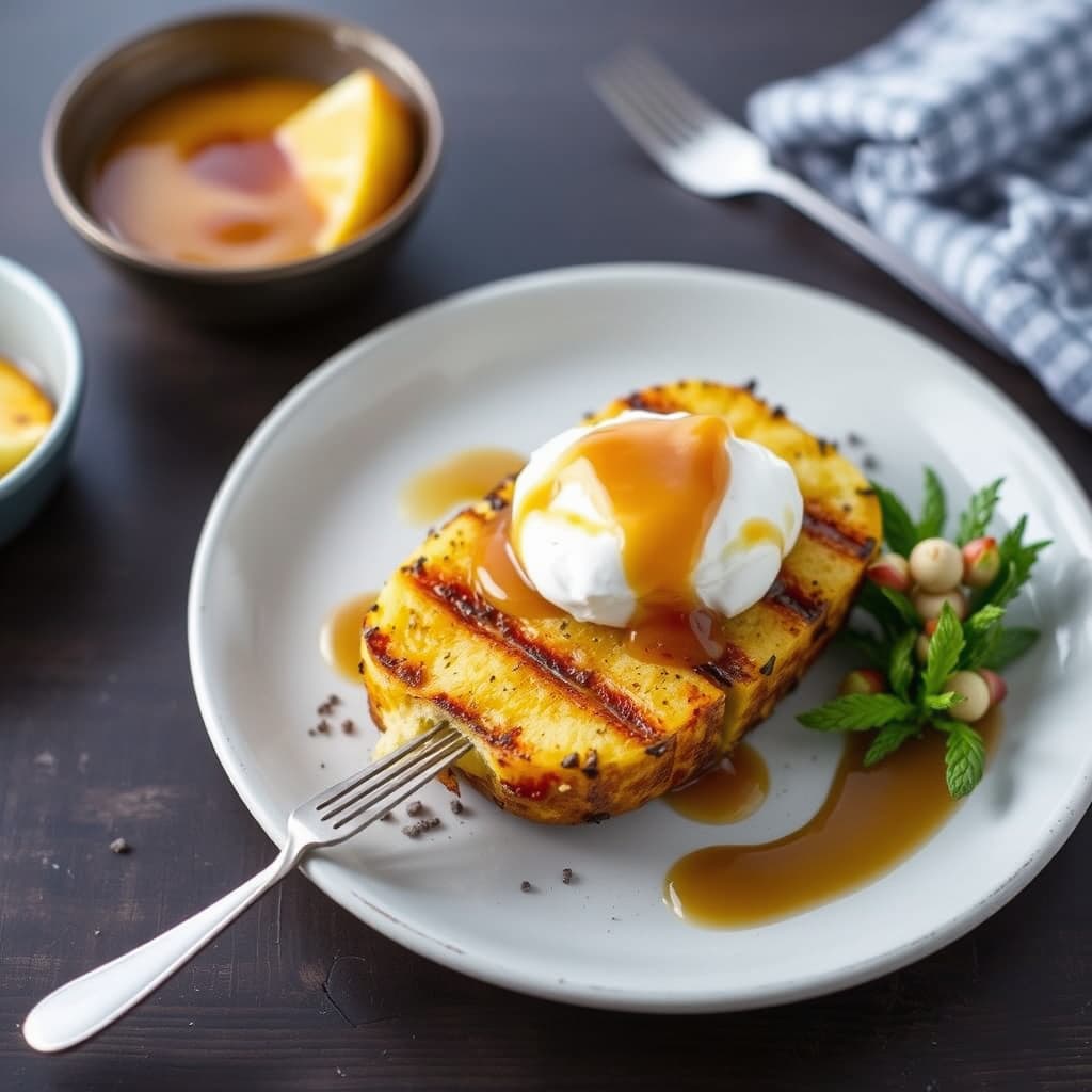 Grillet ananas med pound cake og rom-karamellsaus
