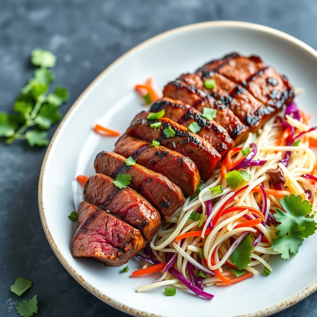 Grillet asiatisk flankbiff med søt kålsalat