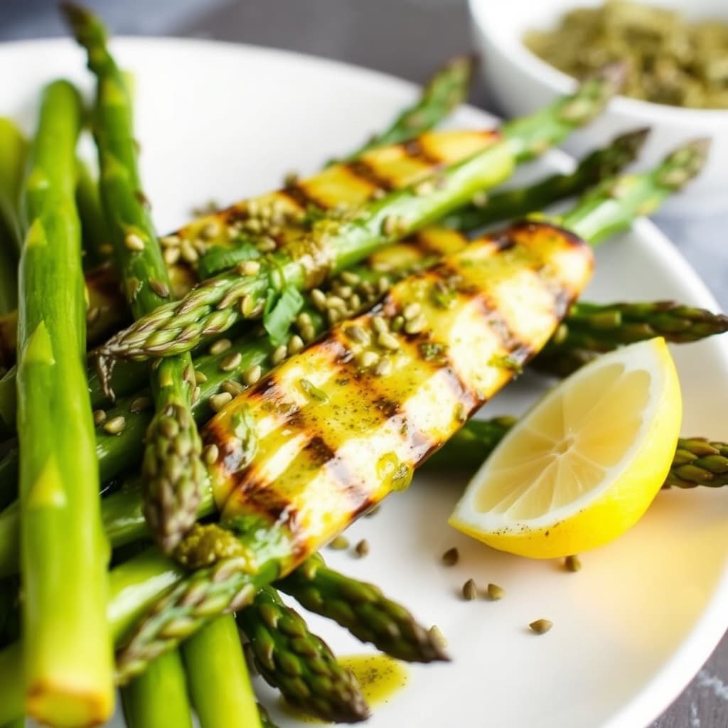 Grillet asparges med grønn pepperkornvinaigrette