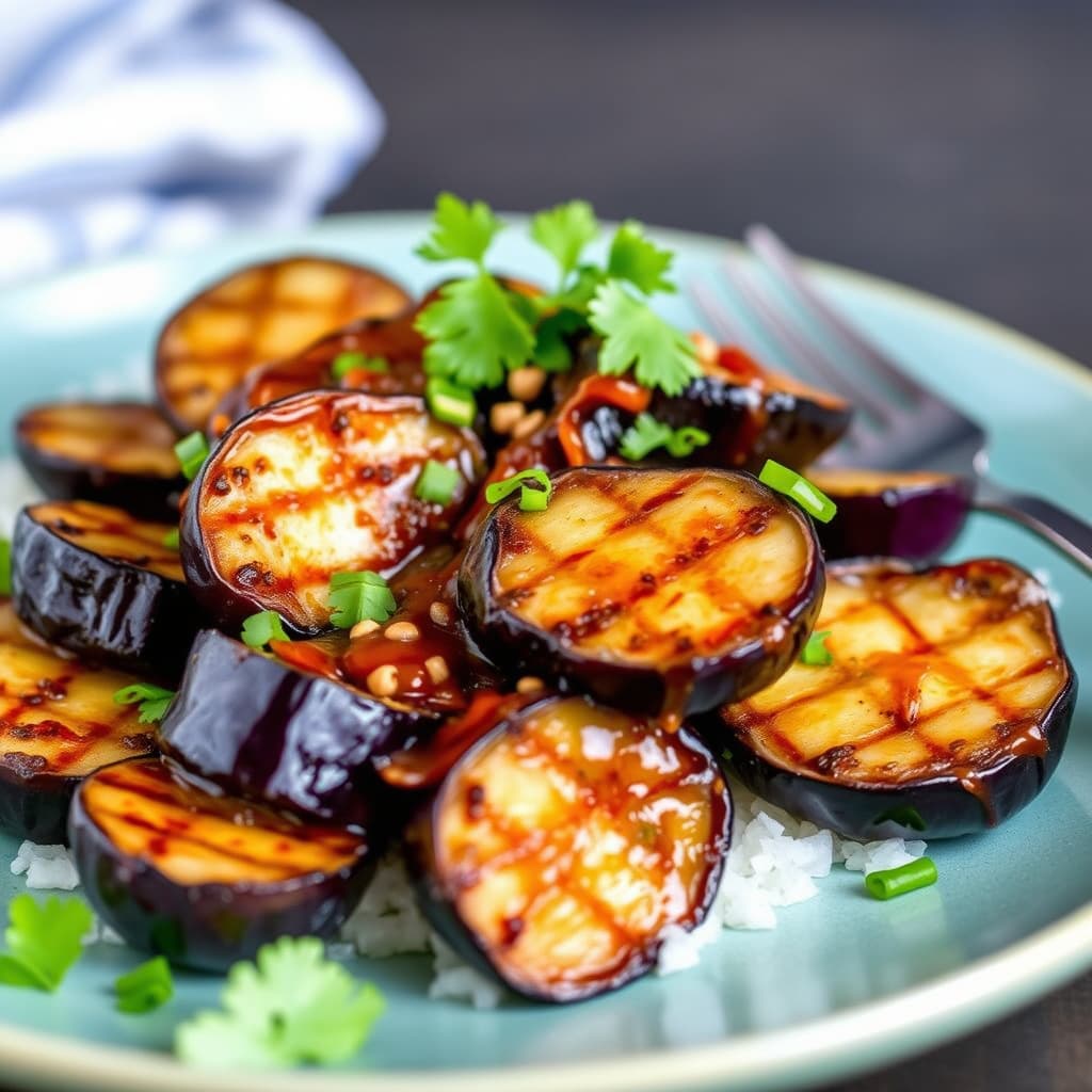 Grillet aubergine med teriyakisaus