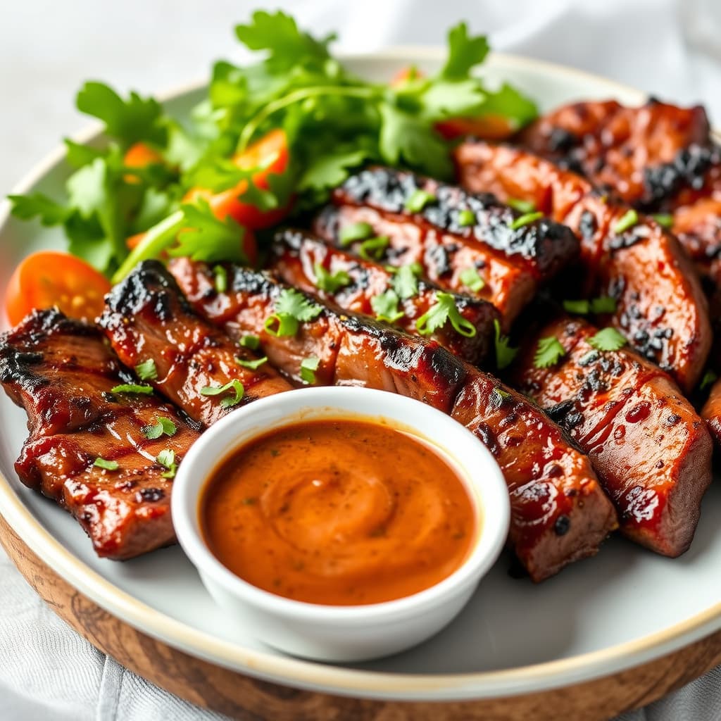Grillet biff på brasiliansk vis, med hvitløksmarinade og dippesaus