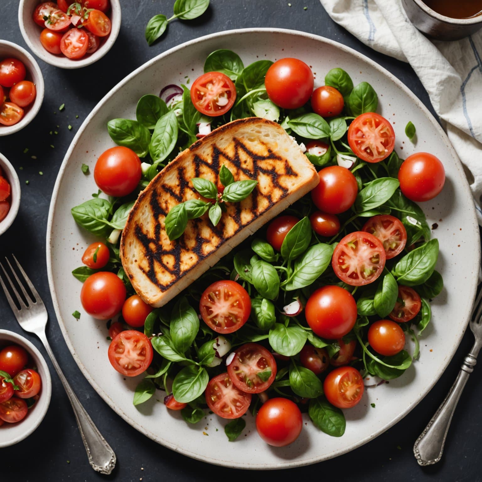 Grillet brød og tomatsalat