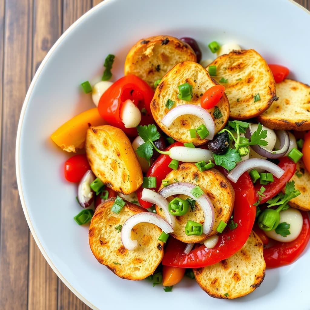 Grillet brødsalat med søt paprika og løk