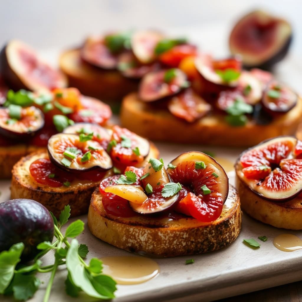 Grillet bruschetta med teleme, honning og fiken